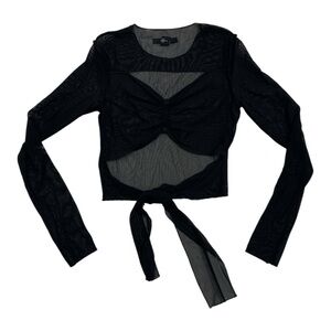 Forever 21 Black Sheer Tie-Front Long Sleeve Blouse - Size Small